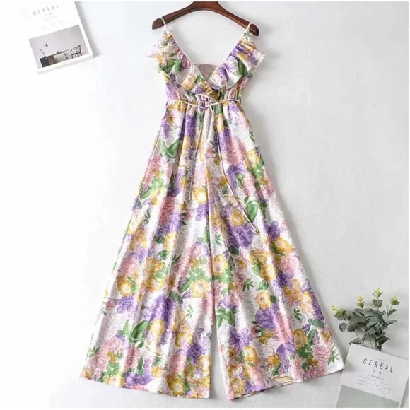 Boho Floral Print Ruffle Wide leg Cami Jumpsuit - Picture 6 of 8